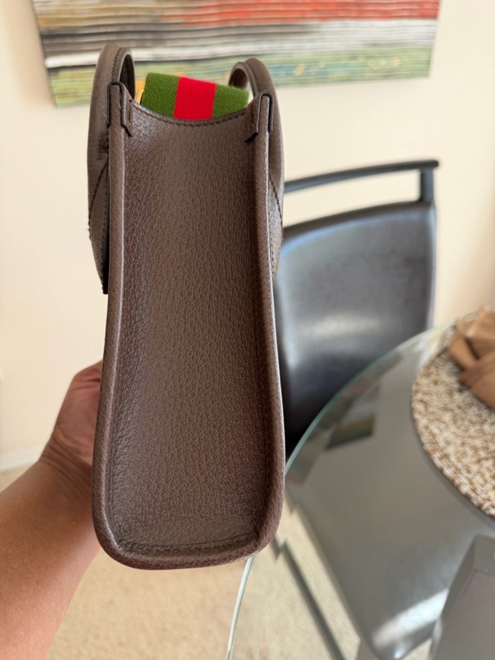 Gucci Brown GG Canvas Mini Tote/Crossbody with Green-Red Strap - Picture 7 of 13